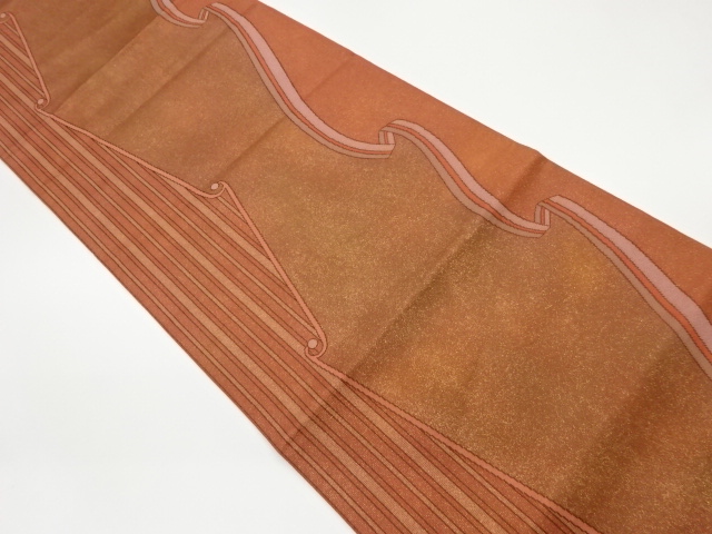 縞によろけリボン模様織出し袋帯